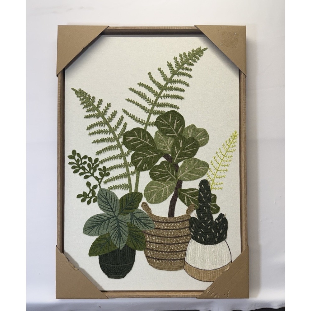 New BP Homes Textile Embroidery Wall Woven Art House Plant Home Decor 18"x26"